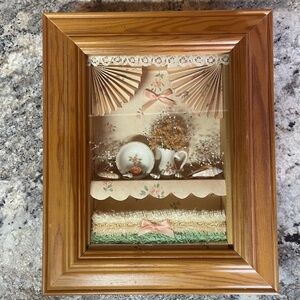 Wood framed Shadow Box vintage tea party scene